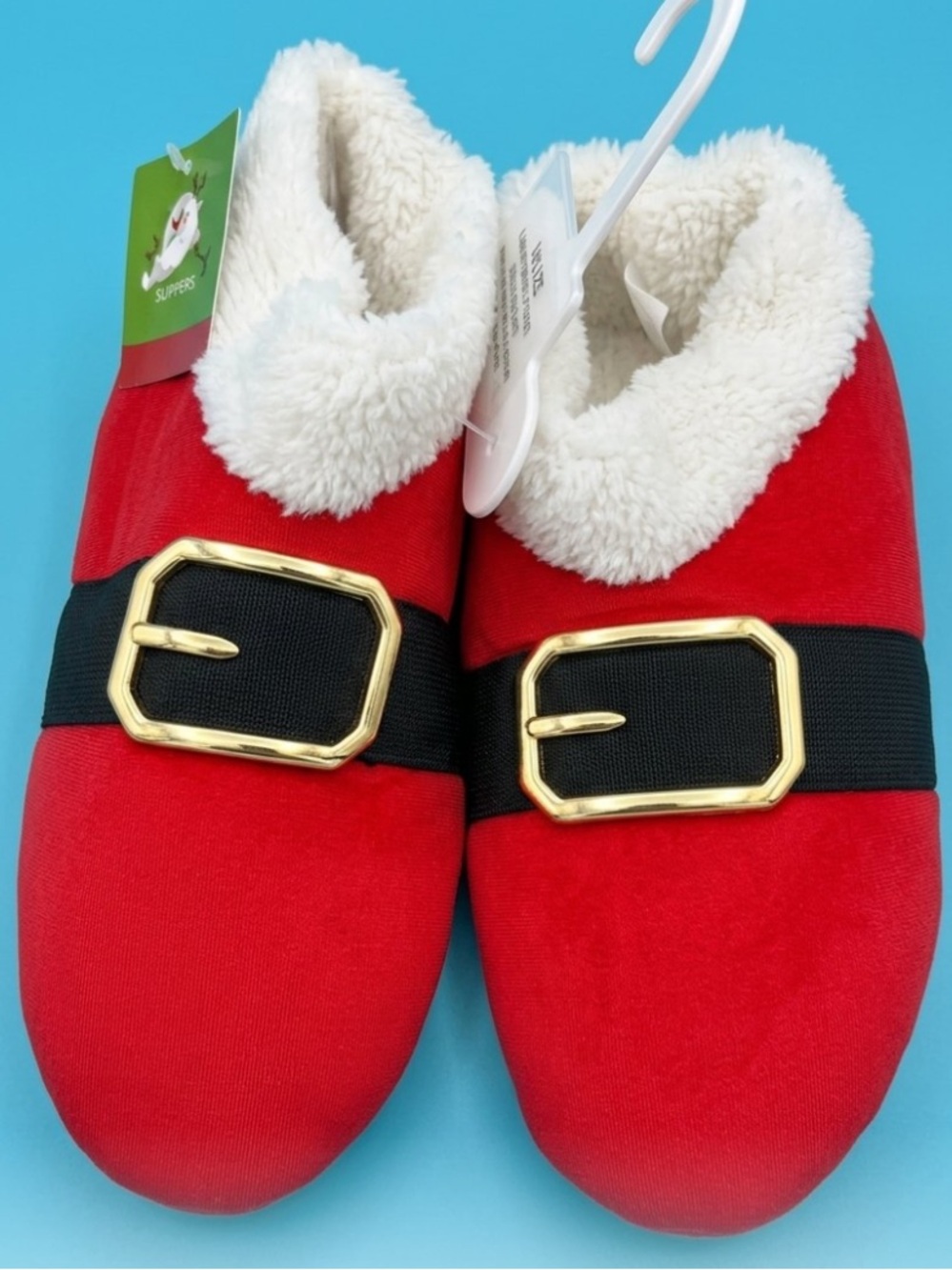 Women Men Red Santa Bootie Slippers with Faux Fur and buckle Adult size 6